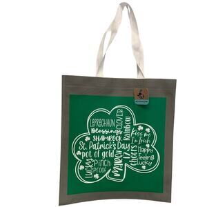 New Upcycled Hand Printed St Patrick's Day Shamrock Irish Cheer Shopper Tote Bag
